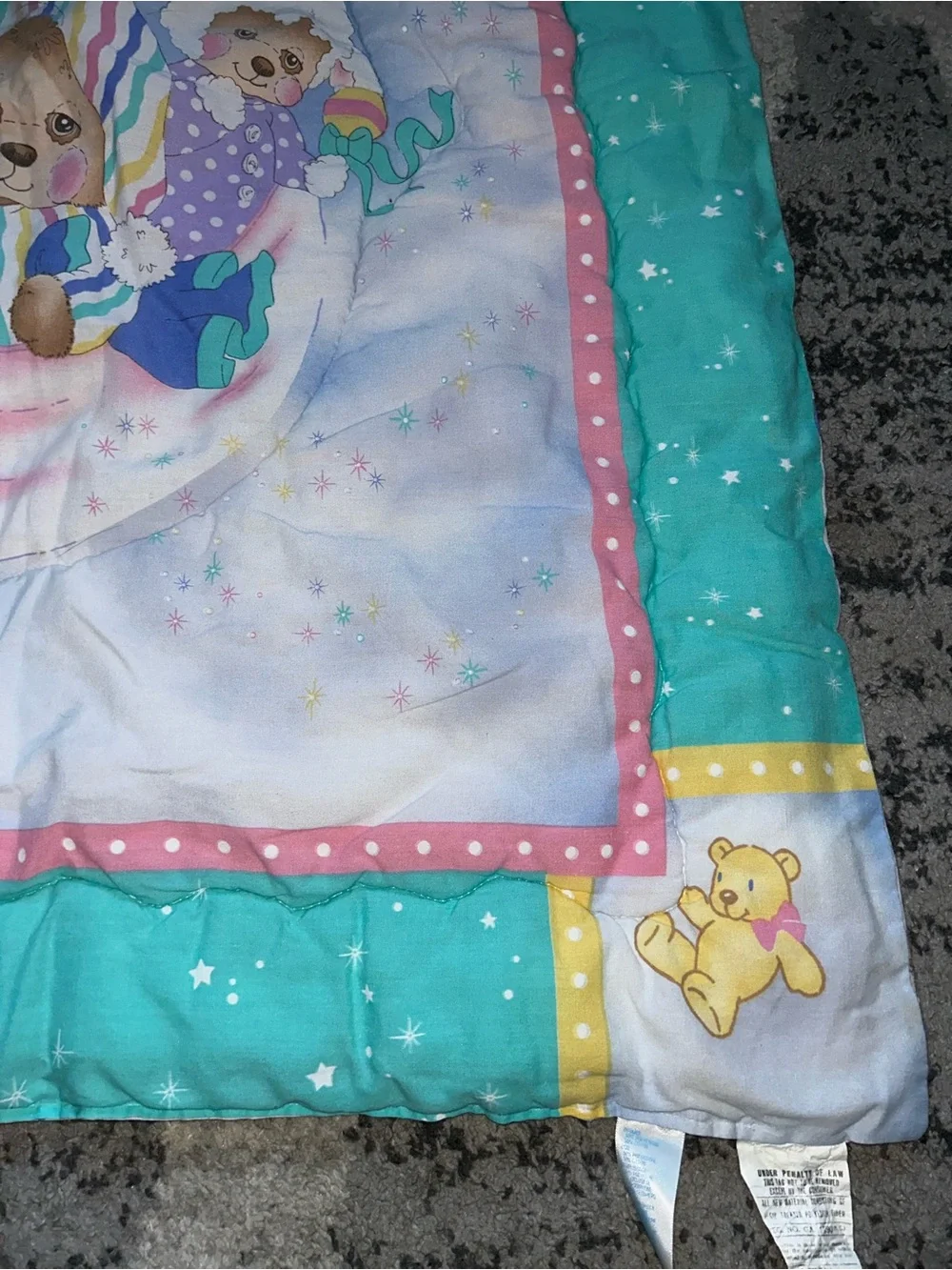 Vintage Riegel Teddy Beddy Bear quilt blanket comforter 80’s moon boat lamb bun